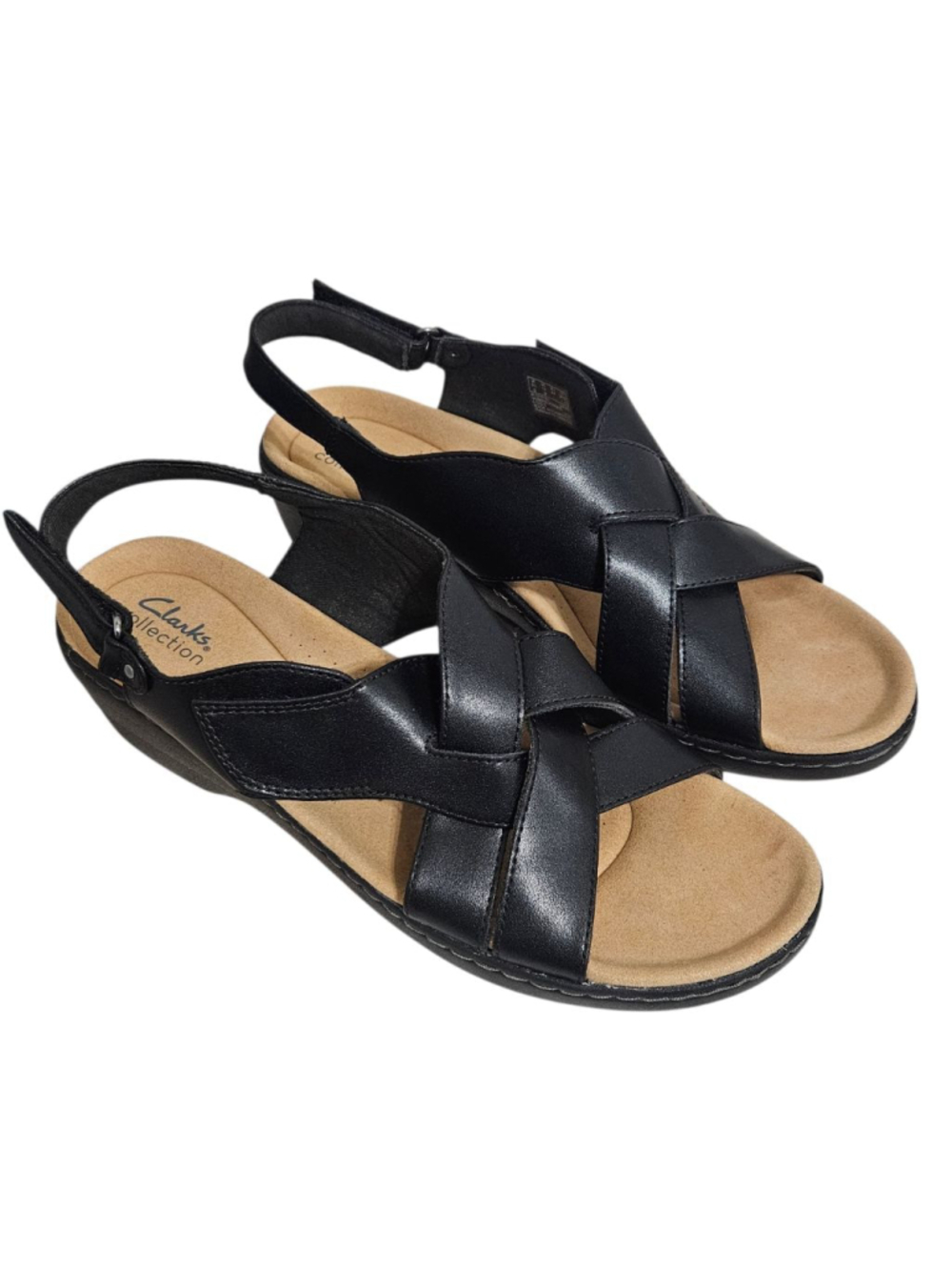 EUC Clark's Merliah Echo Black Women's Leather Wedge Sandals Sz 9.5